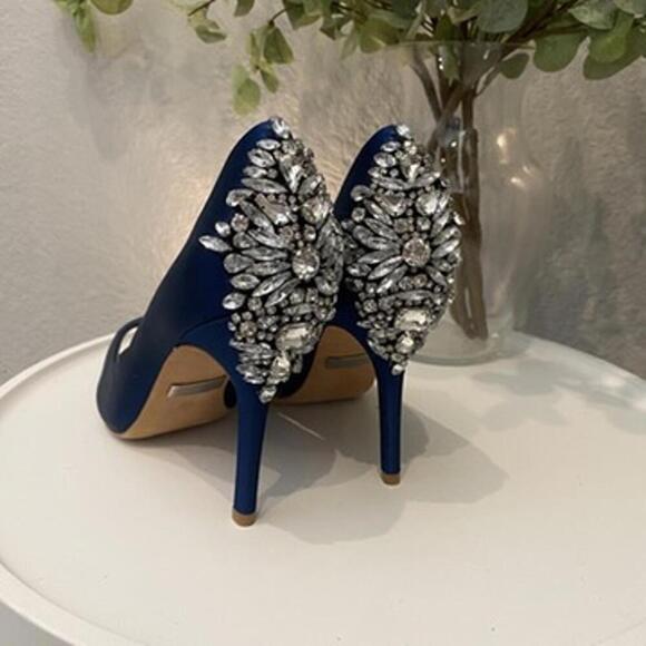 Badgley Mischka Nilla Midnight Blue Crystal Heel 6.5 Excellent - Picture 4 of 9